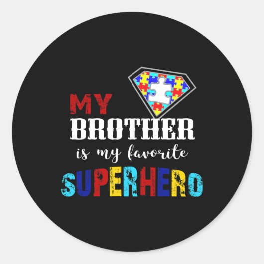 Mijn broer is mijn favoriete superheld Autism Awar Ronde Sticker (Voorkant)