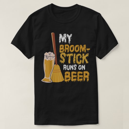 Mijn broomstick loopt op bier - grappige halloween t-shirt (Design voorkant)