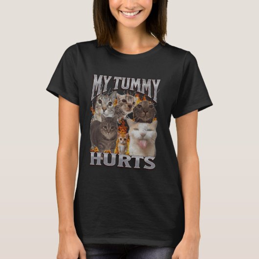 Mijn buik doet pijn Grappige kat meme bootleg graf T-shirt (Voorkant)