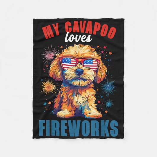 Mijn Cavapoo houdt van vuurwerk 4th of July Patrio Fleece Deken (Voorkant)