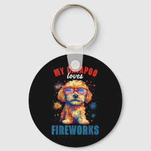 Mijn Cavapoo houdt van vuurwerk 4th of July Patrio Sleutelhanger