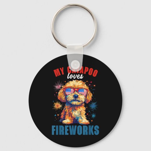 Mijn Cavapoo houdt van vuurwerk 4th of July Patrio Sleutelhanger (Voorkant)