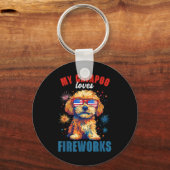Mijn Cavapoo houdt van vuurwerk 4th of July Patrio Sleutelhanger (Voorkant)