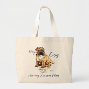 Mijn Chinees Shar-Pei heeft mijn lesplan Grote Tote Bag