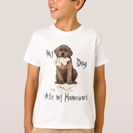 Mijn Chocolade Lab Ate mijn thuiswerk T-shirt (Voorkant)