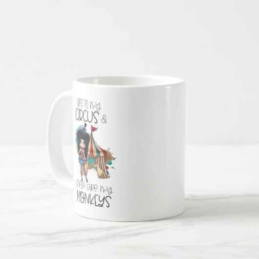 Mijn circus mijn apen ironisch grappig koffiemok (Voorkant links)