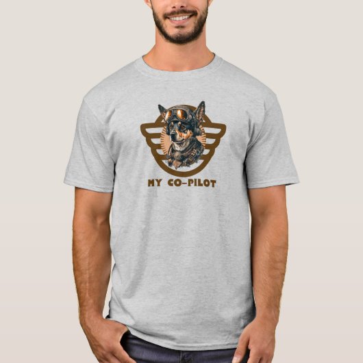 Mijn Co-Piloot typografie & Hond Piloot,Luchtvaart T-shirt (Voorkant)