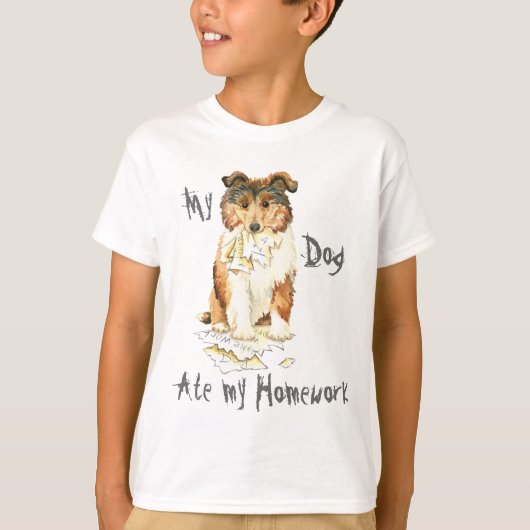 Mijn Collie Ate Mijn thuiswerk T-shirt (Voorkant)