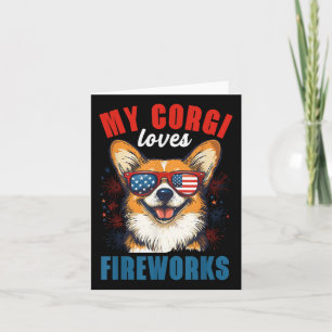 Mijn Corgi houdt van vuurwerk 4 juli Patriottische Kaart