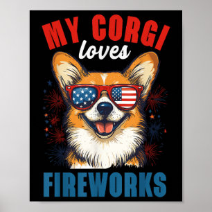 Mijn Corgi houdt van vuurwerk 4 juli Patriottische Poster
