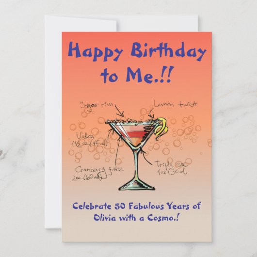 Mijn Cosmopolitan verjaardagsfeestje uitnodiging (Voorkant)