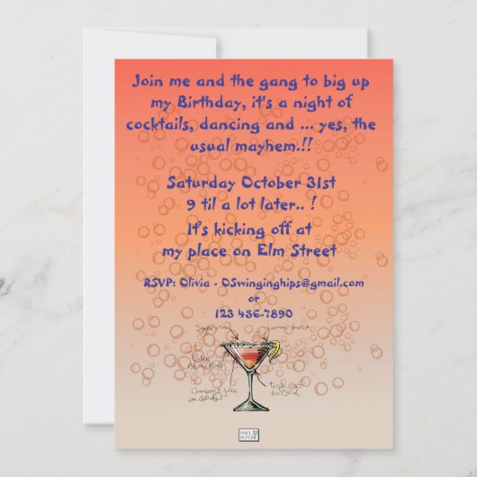 Mijn Cosmopolitan verjaardagsfeestje uitnodiging (Achterkant)