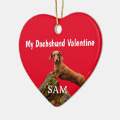 Mijn Dachshund Valentijn Rood Fotonaam Keramisch Ornament (Links)