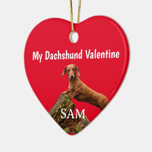 Mijn Dachshund Valentijn Rood Fotonaam Keramisch Ornament (Links)