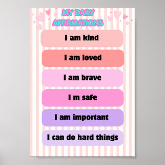 Mijn Dagelijkse Affirmaties Muurkunst voor Kindere Poster