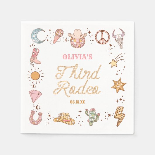 Mijn derde Rodeo Disco Cowgirl 3e verjaardag Servet (Voorkant)