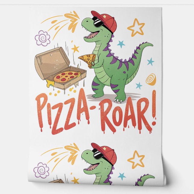 Mijn dinasour eet pizza voor voedselliefhebber behang (Afrollen)