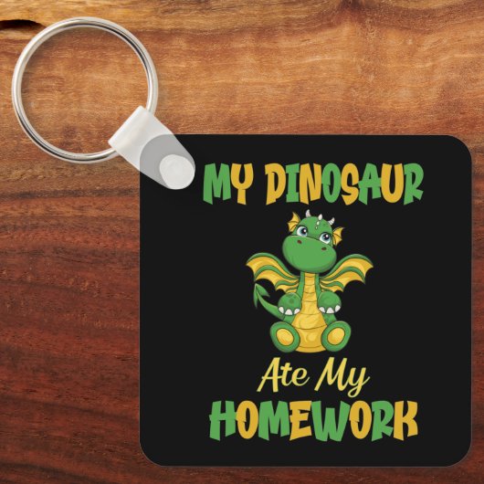 Mijn dinosaurus at mijn thuiswerk sleutelhanger (Voorkant)