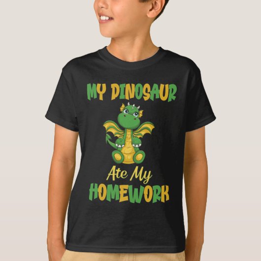 Mijn dinosaurus at mijn thuiswerk t-shirt (Voorkant)