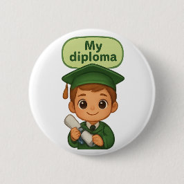 Mijn Diploma Groen Pet & Gown Ronde Button 5,7 Cm