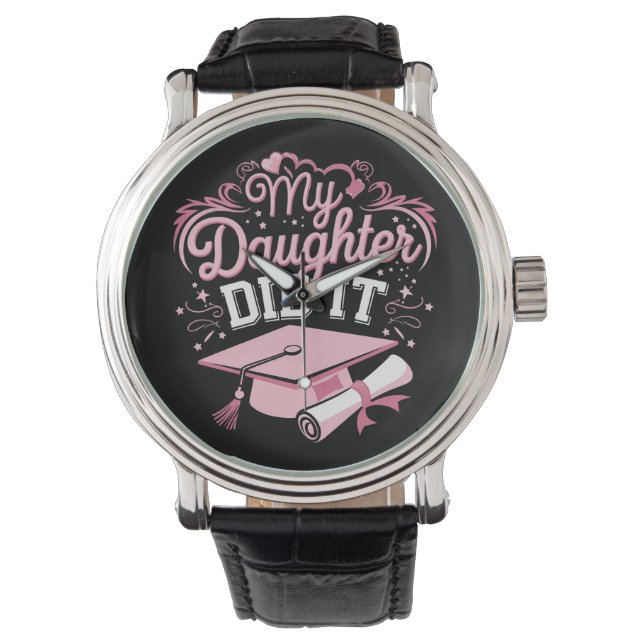 Mijn dochter heeft het gedaan Afstuderen Roze Afst Horloge (Voorkant)