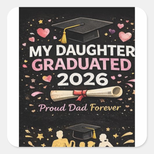 Mijn dochter is afgestudeerd 2026 vierkante sticker (Voorkant)