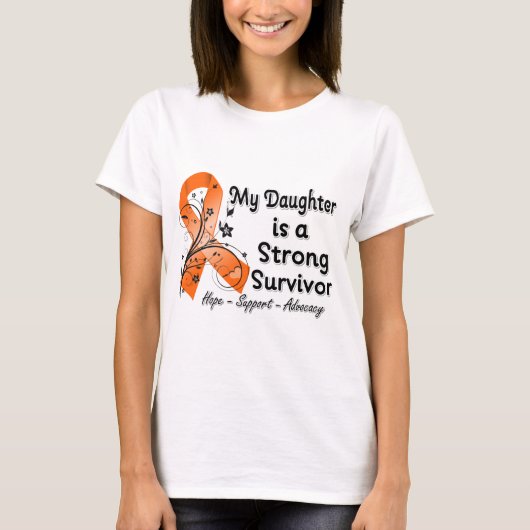 Mijn dochter is een sterk Survivor Oranje Ribbon T-shirt (Voorkant)