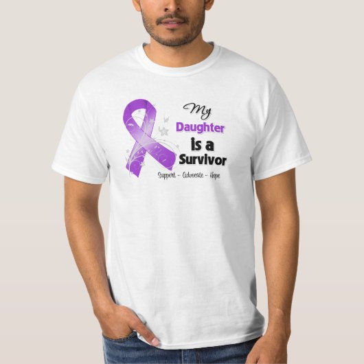 Mijn dochter is een Survivor Paarse Ribbon T-shirt (Voorkant)