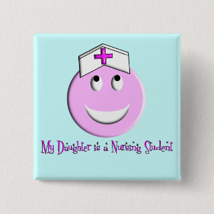 "Mijn dochter is een verpleegster" Big Pink Vierkante Button 5,1 Cm