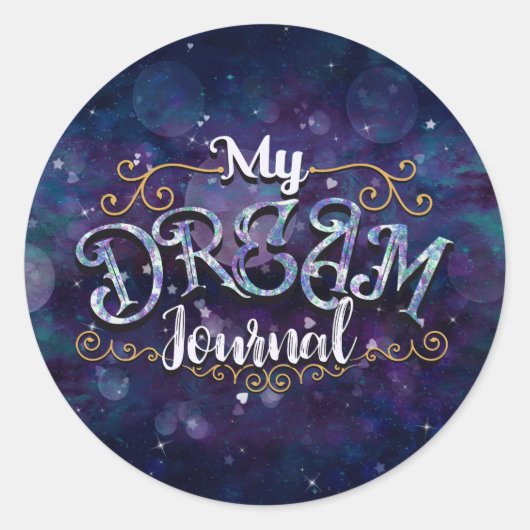 Mijn Dream Journal Indigo Violet Hearts & Stars Ronde Sticker (Voorkant)