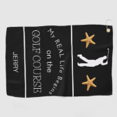 Mijn echte leven begint op de strand Golfcursus Golfhanddoek (Horizontaal)