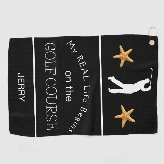 Mijn echte leven begint op de strand Golfcursus Golfhanddoek (Horizontaal)