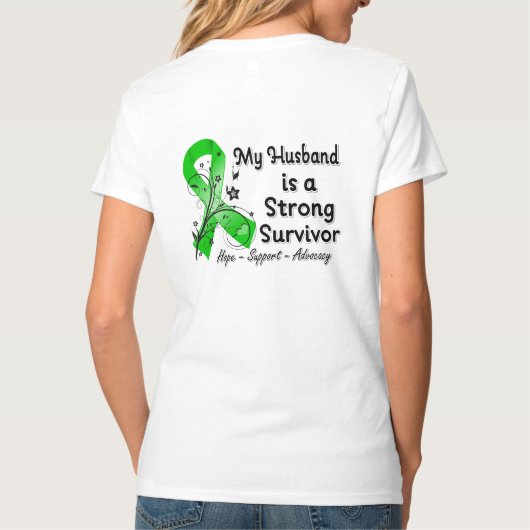Mijn echtgenoot is een sterk Survivor Green Ribbon T-shirt (Achterkant)