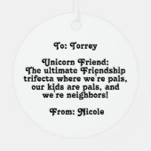 Mijn eenhoorn vriend voor haar metalen ornament (Achterkant)