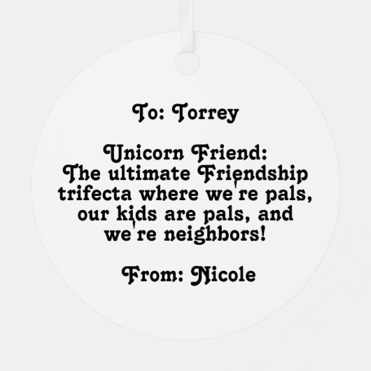 Mijn eenhoorn vriend voor haar metalen ornament (Achterkant)