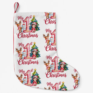 Mijn eerste 1e kerst roze baby meisje Xmas sneeuwm Kleine Kerstsok