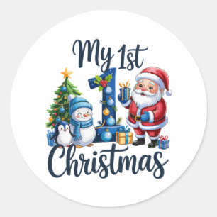 Mijn eerste 1e kerstfeest blauwe baby jongen Xmas Ronde Sticker