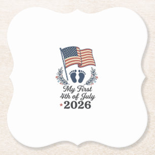 Mijn eerste 4 juli 2026 Baby Vintage Patriottische Kartonnen Onderzetters