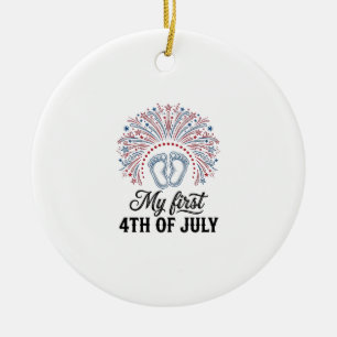 Mijn Eerste 4 juli Baby Voeten Patriottisch Shirt Keramisch Ornament