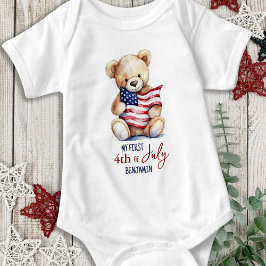 Mijn eerste 4 juli Patriottische Leuke Teddybeer Romper