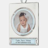 Mijn eerste aangepaste kerstfotonaam Schattige bla Verzilverd Banner Ornament (Links)