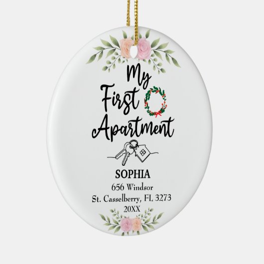 Mijn eerste appartement 2022 met Waterverf bloemen Keramisch Ornament (Rechts)