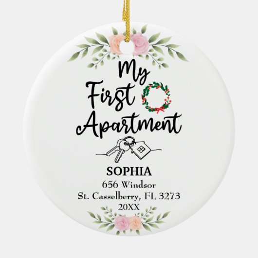 Mijn eerste appartement 2022 met Waterverf bloemen Keramisch Ornament (Achterkant)