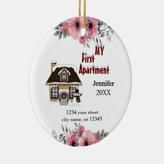 Mijn eerste appartement 2025 in Kerstmis met bloem Keramisch Ornament (Rechts)