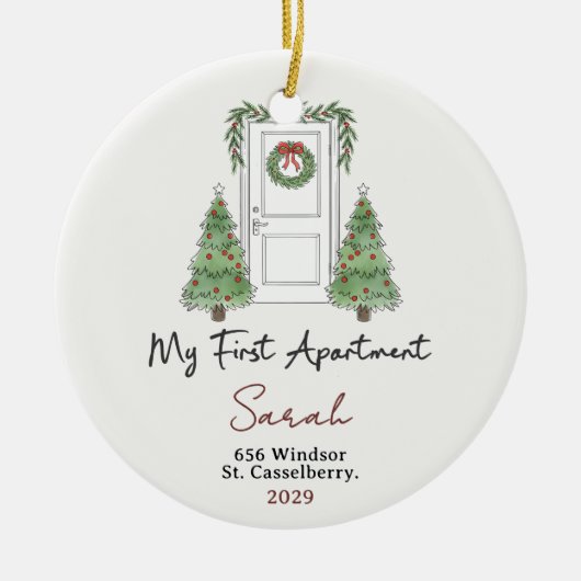 Mijn Eerste Appartement Aangepaste Naam & Adres Keramisch Ornament (Voorkant)