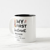 Mijn eerste appartement Aangepaste namen en adres Tweekleurige Koffiemok (Voorkant links)