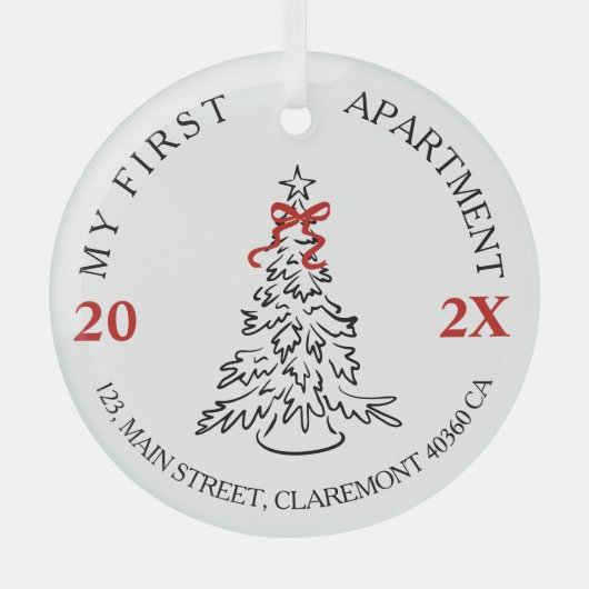 Mijn eerste appartement hield sake rood boog glas ornament (Voorkant)