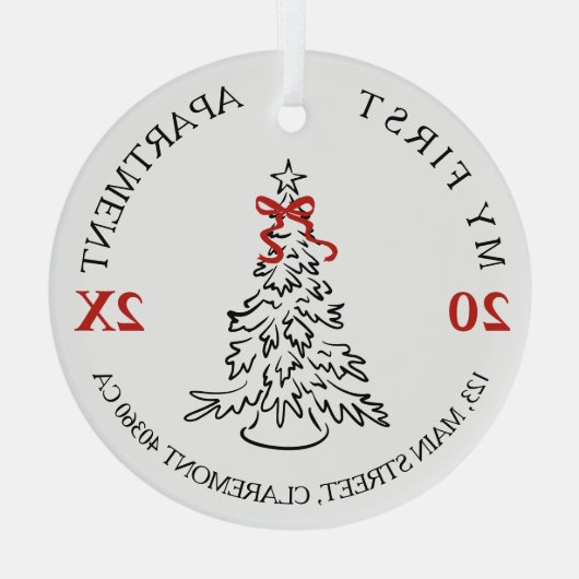 Mijn eerste appartement hield sake rood boog glas ornament (Achterkant)