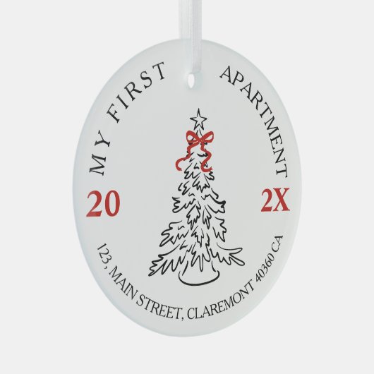 Mijn eerste appartement hield sake rood boog glas ornament (Voorkant Rechts)