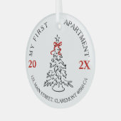 Mijn eerste appartement hield sake rood boog glas ornament (Voorkant links)